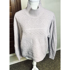 Olive & Oak Blush Pink Cable knit Sweater mock neck textured pullover sz L